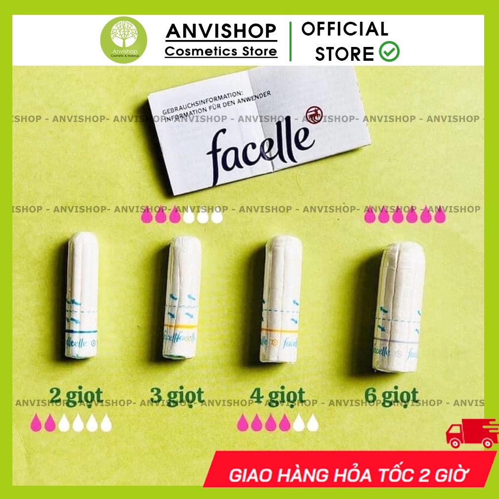 Băng vệ sinh Tampon Facelle đầy đủ size hàng Đức siêu mềm thấm hút cao - BĂNG VỆ SINH DẠNG NÚT- BVS