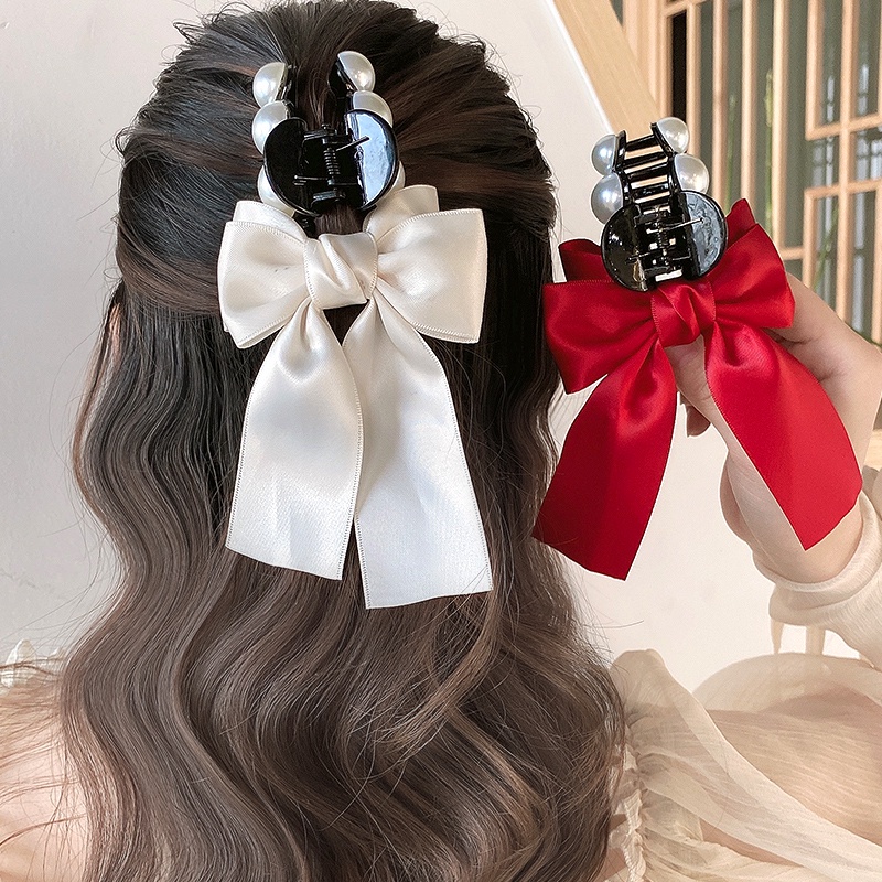 Kẹp Tóc Hình Nơ Đính Ngọc Trai Thanh Lịch Cho Nữ