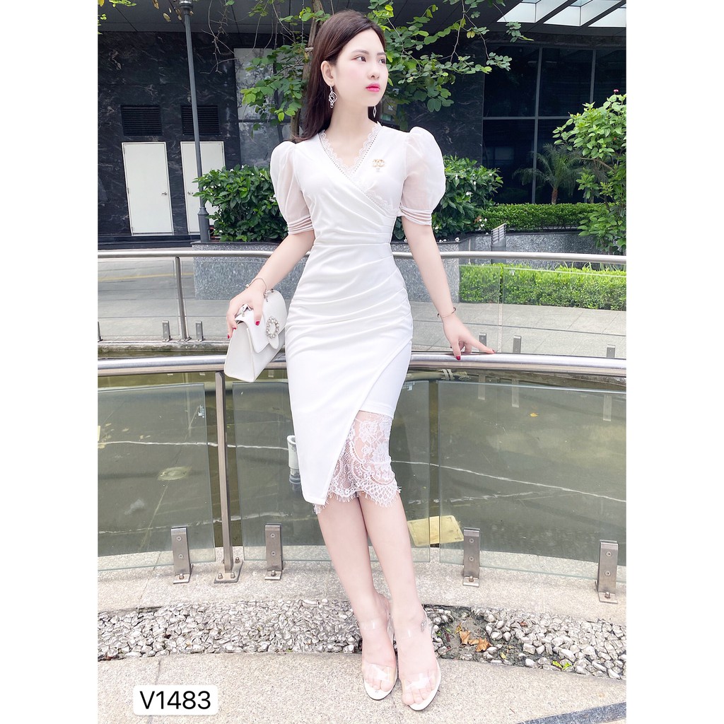 Váy trắng tay bồng phối ren V1483 - Đẹp Shop DVC - Kèm ảnh thật trải sàn do shop tự chụp | BigBuy360 - bigbuy360.vn