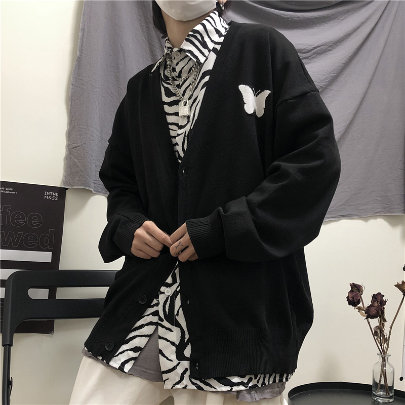 Áo khoác Cardigan cổ chữ v thời trang trẻ trung 222319 Áo khoác dệt kim dáng rộng thêu hình bướm dễ thương | BigBuy360 - bigbuy360.vn