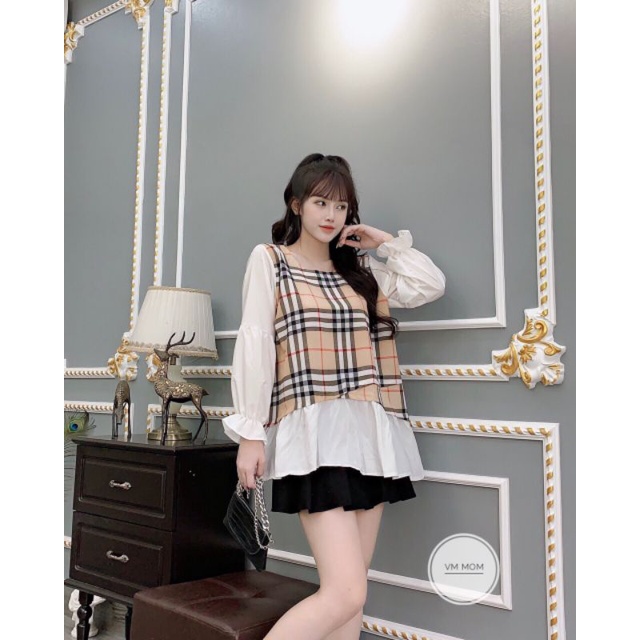 Áo bầu thu kẻ bebery dài tay