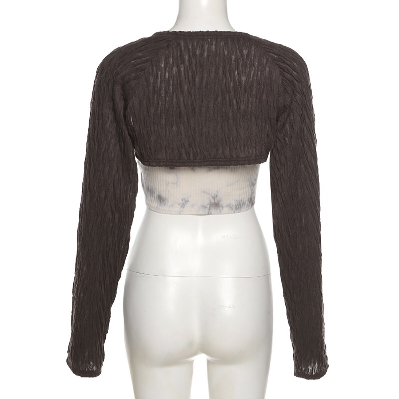 DUNEA Set Áo Croptop Dài Tay + Áo Khoác Cộc Tay Màu Nhuộm Thời Trang Cho Nữ