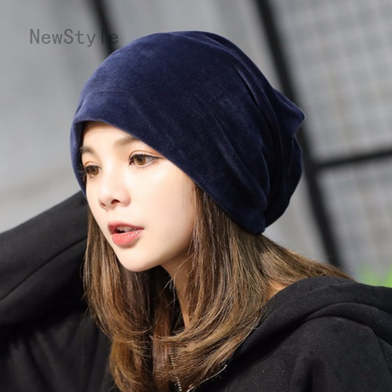 Mũ beanie vải nhung màu trơn giữ ấm mùa đông phong cách Hip Hop hàng mới cho nữ