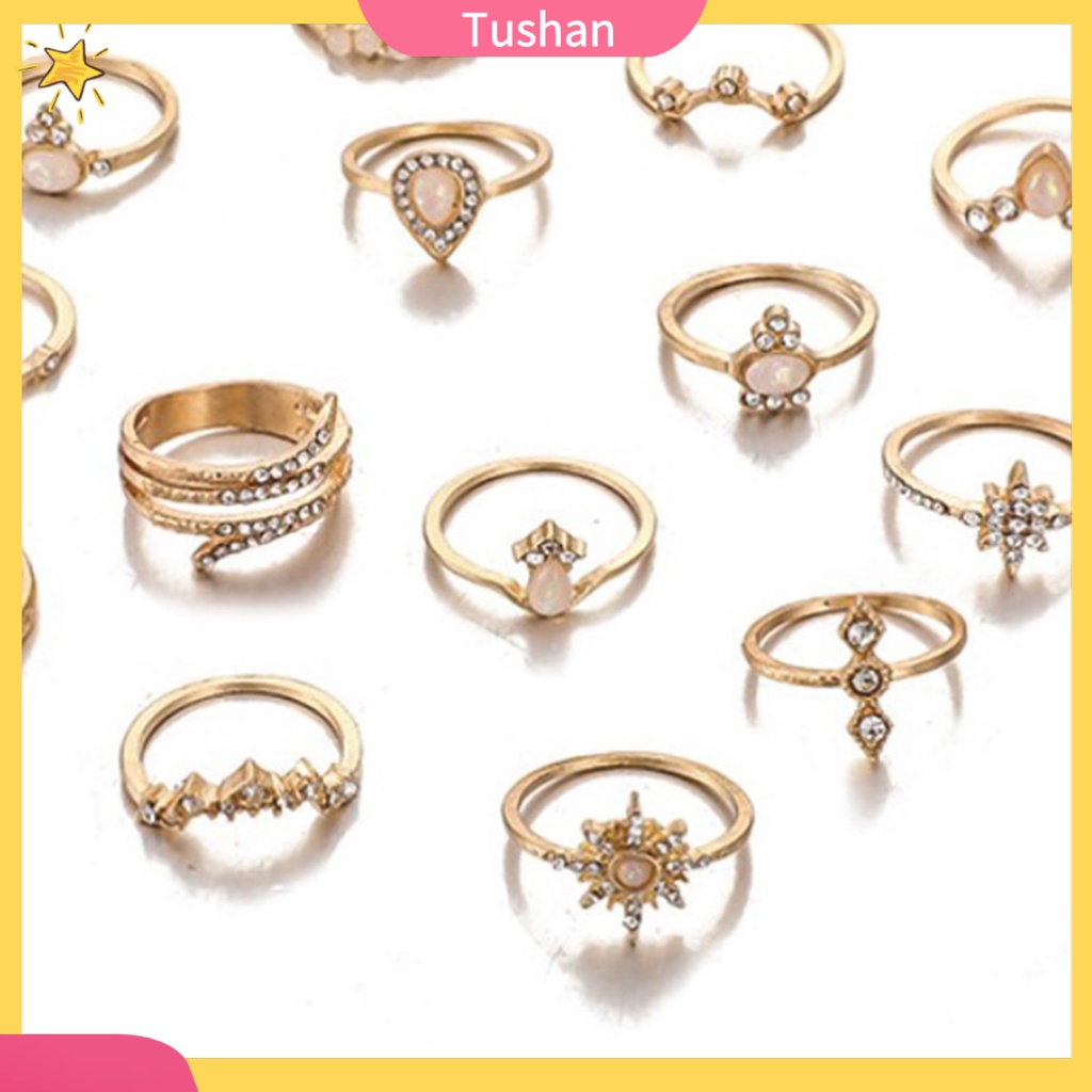 Set 17 Nhẫn Đính Đá Phong Cách Bohemian Thời Trang Cho Nữ