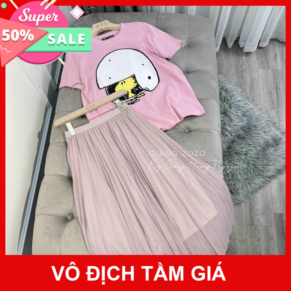 Áo phông nữ thun Cotton Hoạt Hình Màu Hồng Cho Nữ