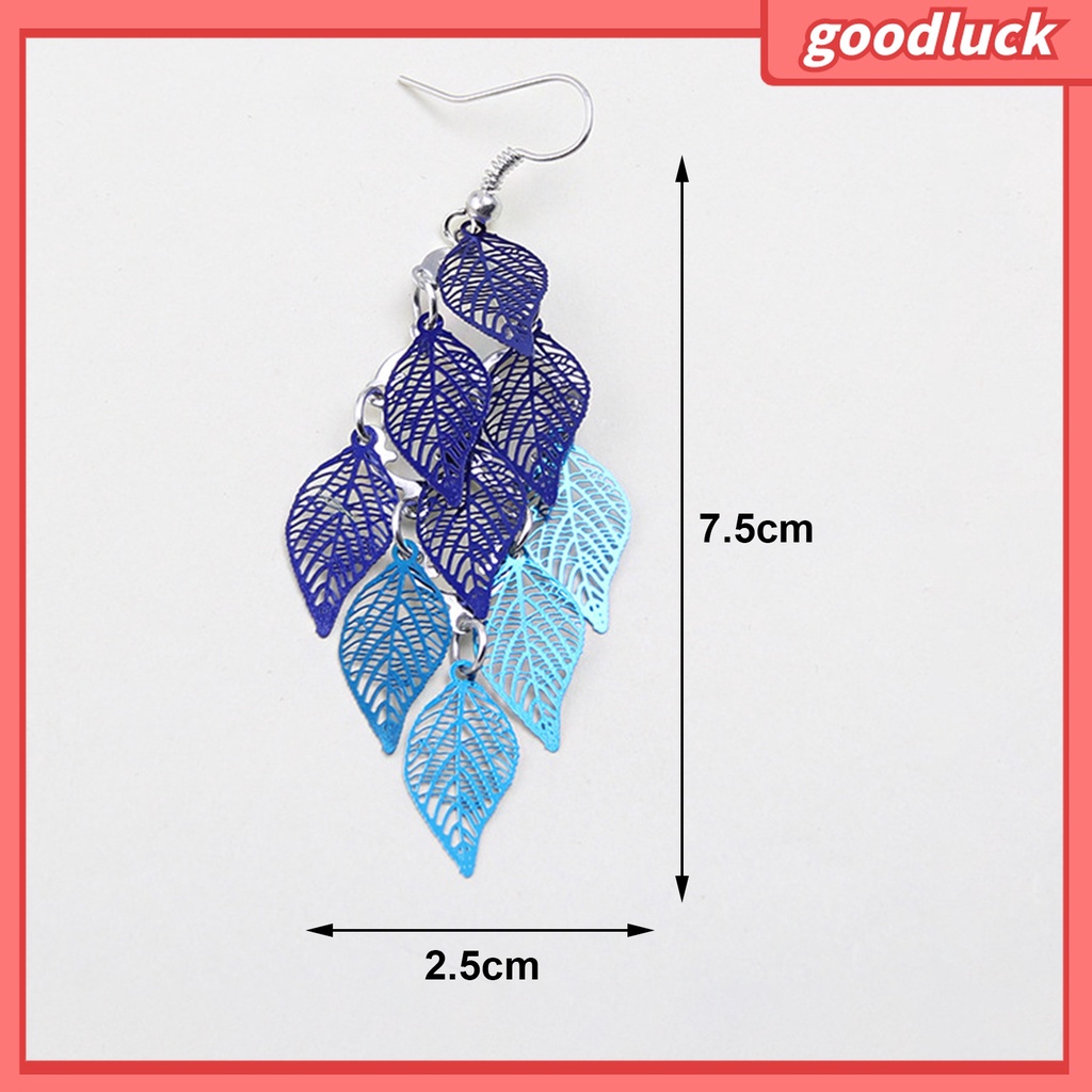 Goodluck| 1 Đôi Bông Tai Dáng Dài Hình Chiếc Lá Sáng Tạo Thanh Lịch Cho Nữ