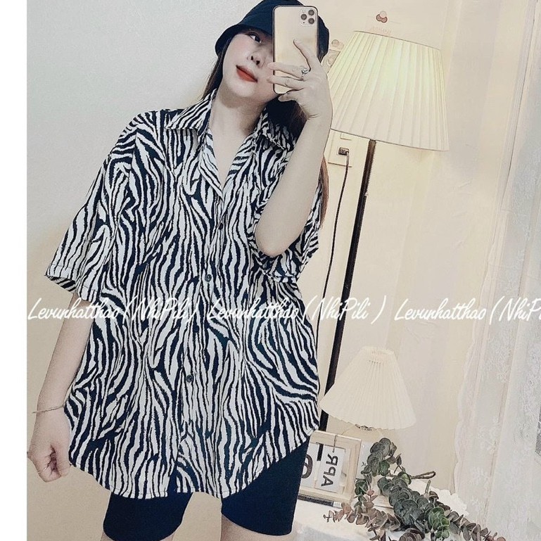 [Mã 11FASHIONSALE1 giảm 10K đơn 50K] áo sơ mi nữ tay lửng hoạ tiết báo ngựa vằn phom rộng