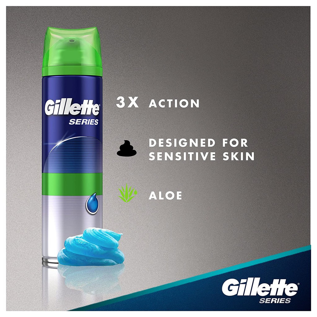 Bình Xịt Gel Cạo Râu Cho Da Nhạy Cảm Gillette Series 3x Action Sensitive Shave Gel 198g (Mỹ)