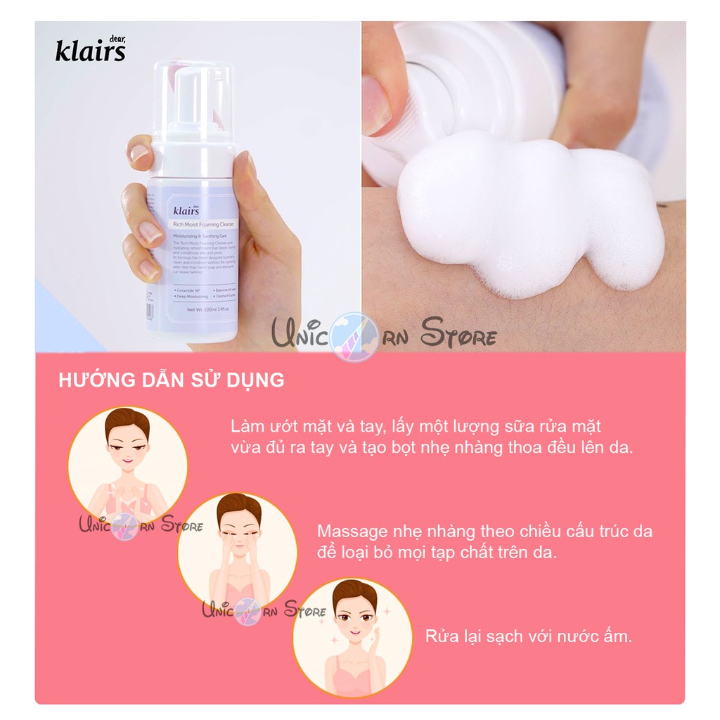 Sữa Rửa Mặt Dưỡng Ẩm Klairs Rich Moist Foaming Cleanser 100ml