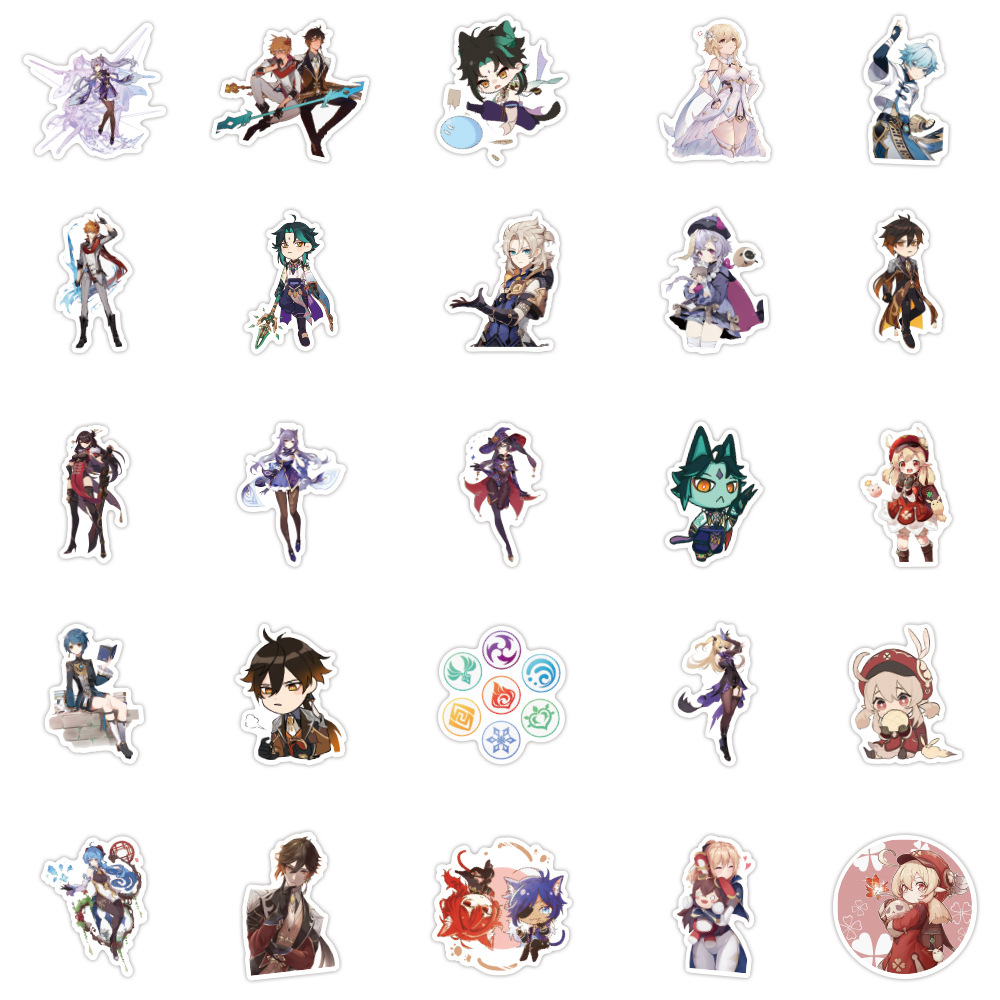 Set 100 miếng dán trang trí decal thiết kế game Genshin Impact hoạt hình phiên bản B cho hành lý máy tính xách tay DIY