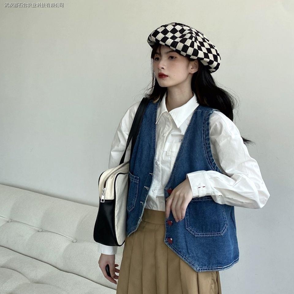Áo vest mới mùa thu 2022 Áo vest denim ngắn cổ chữ V
