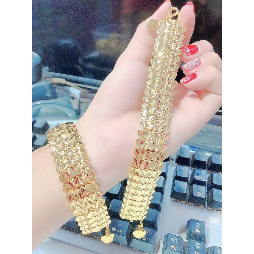 Lắc Tay Nữ ( Free Size ) Mạ Vàng 18K Chạm Khắc Trái Tim 1000412 - Bền Màu - Ảnh Shop Tự Chụp