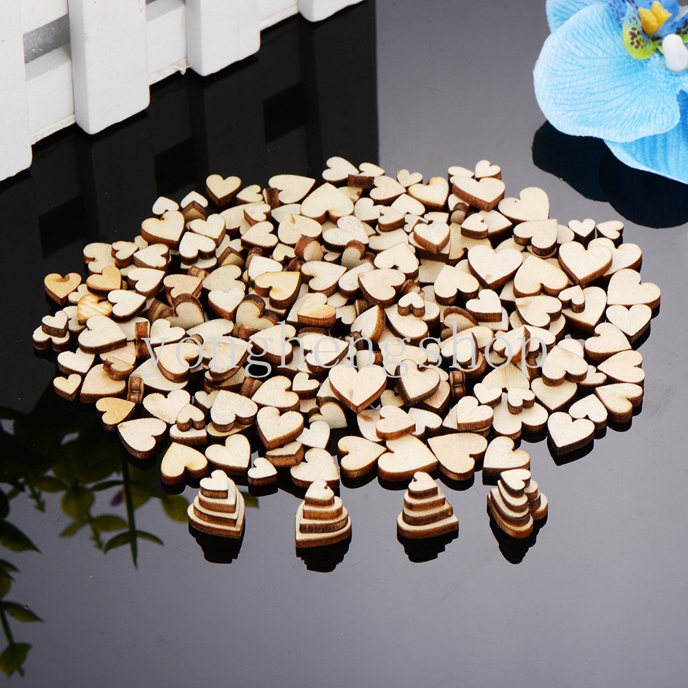 Set 200 Miếng Gỗ Hình Trái Tim Nhiều Kích Cỡ Trang Trí Tiệc