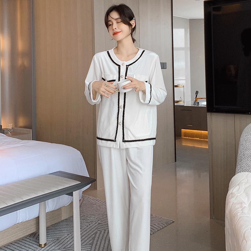 Bộ đồ ngủ cổ tròn bằng nhung nhiều màu sắc thời trang thanh lịch dành cho nữ