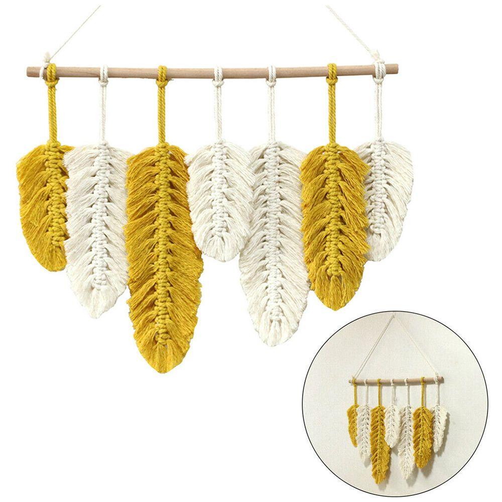 KUNHEV Thảm Treo Tường Trang Trí Phòng Khách Hình Lông Vũ Bằng Cotton Phối Tua Rua Phong