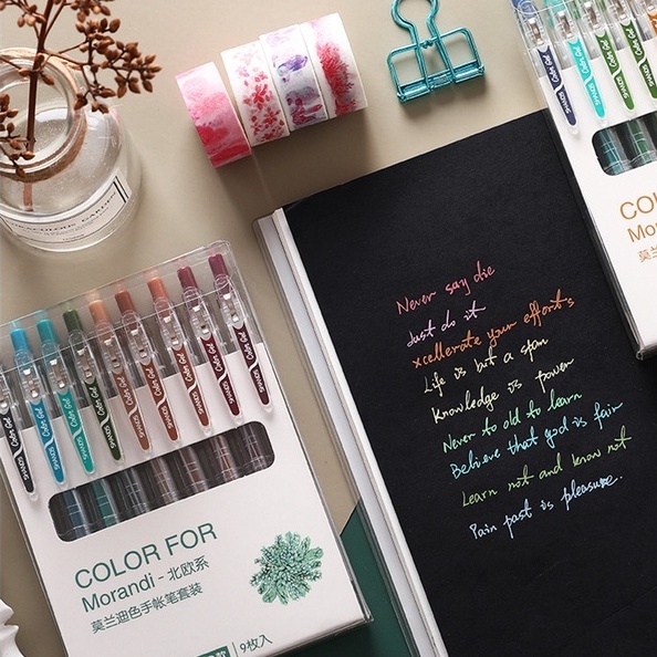 Set 9 bút Gel Morandi có thể thu gọn thay đổi màu nước sáng tạo