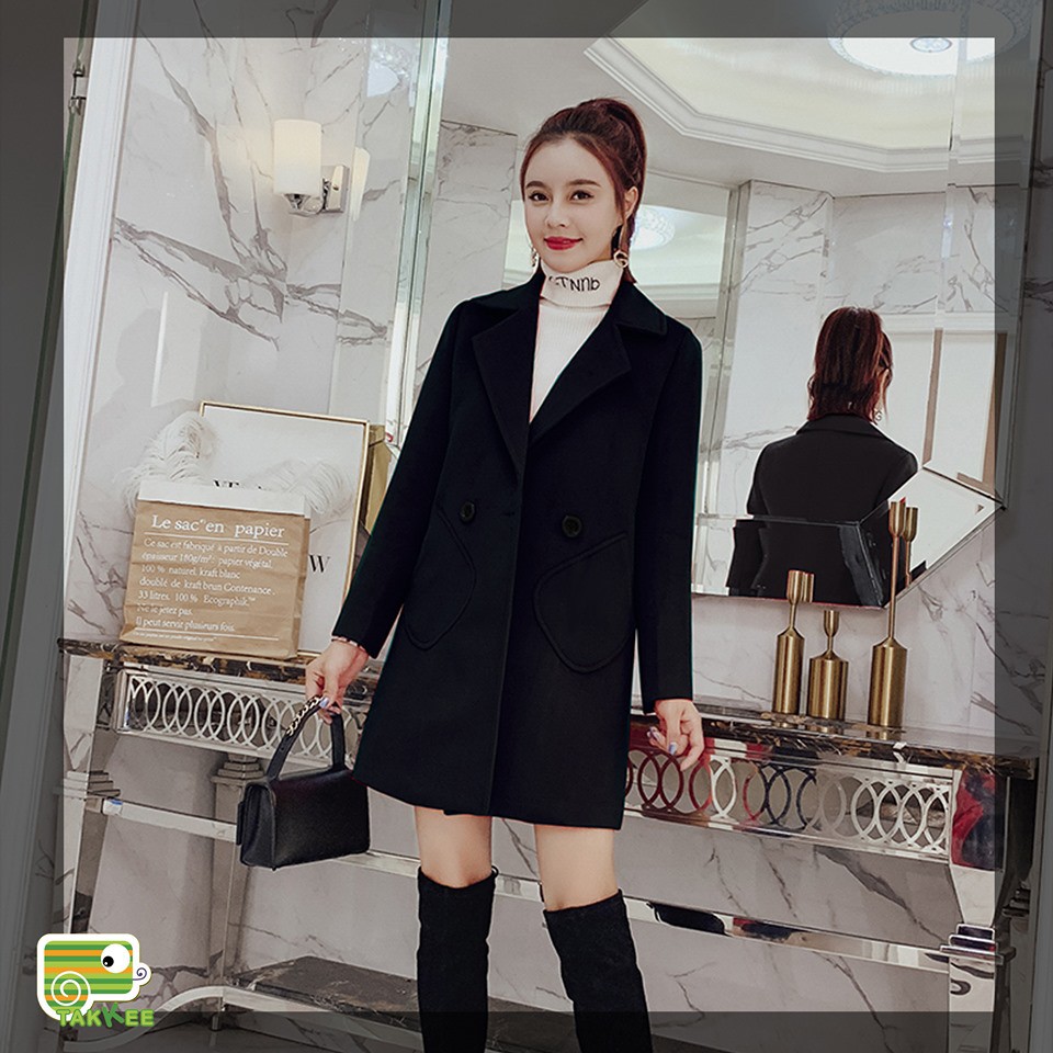 ÁO KHOÁC DẠ DÁNG NGẮN HAI TÚI VUÔNG TO HÀNG QUẢNG CHÂU