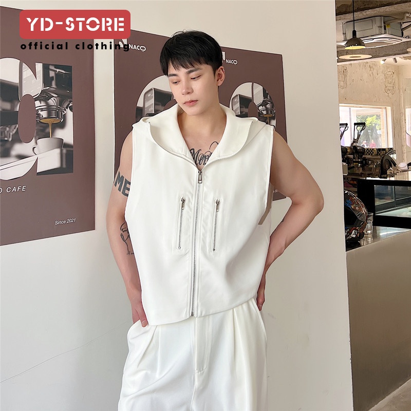 (Unisex) Áo Khoác Không Tay Có Mũ Trùm Đầu Phong Cách Hàn Quốc Mới Dễ Phối Đồ