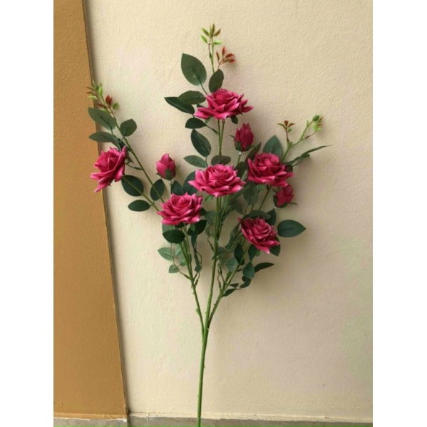 Cành Hoa Hồng Nhung Tàu 9 nhánh Hoa Giả Trang Trí