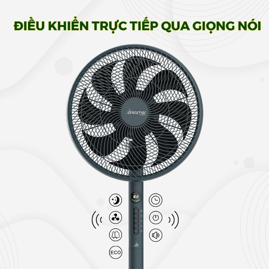 Quạt Cây Thông Minh, Điều Khiển Bằng Giọng Nói DREAMER DHA-SSF136G - Quạt Đứng Có Hẹn Giờ Thông Minh
