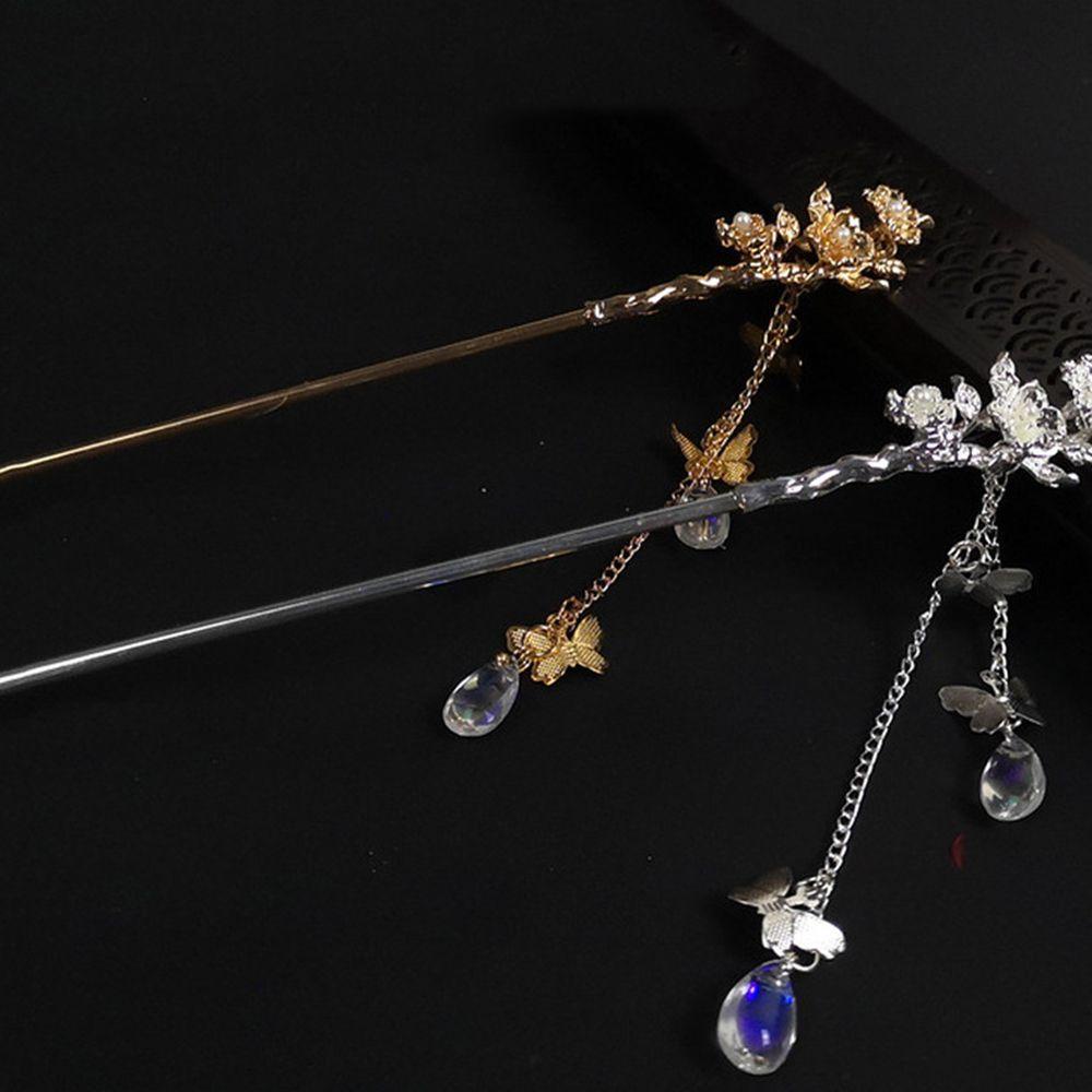 Set 2 Trâm Cài Tóc Tua Rua Bằng Kim Loại Hình Hoa / Chim Phượng Hoàng Phong Cách Hán Phục Thời Trang