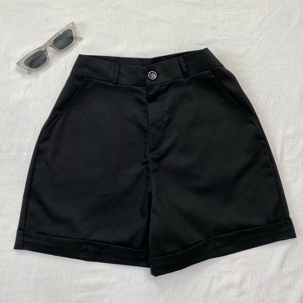 Quần Short Nữ BEE Lưng Tây Gập Lai Vải Kaki Hàn Phong Cách Ulzzang