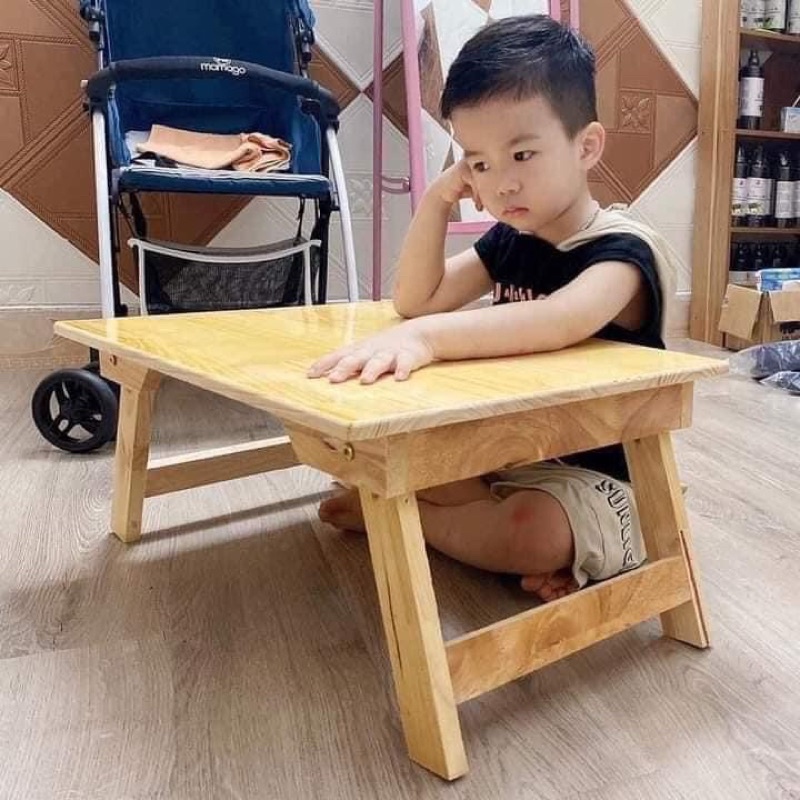 Bàn gấp gọn mini gỗ tự nhiên, bàn gỗ đa năng chân xếp 40x60cm