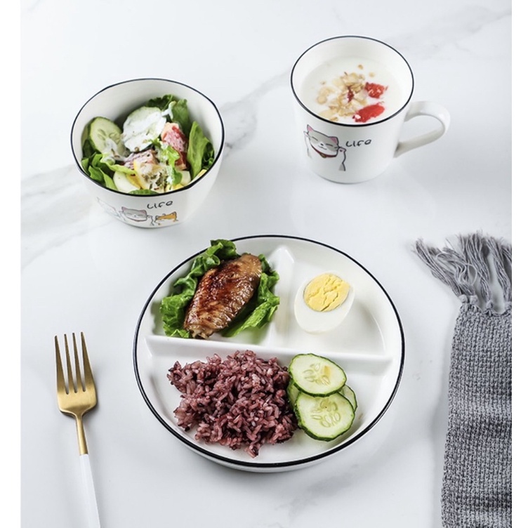 Đĩa Sứ Chia Ngăn Để Đồ Ăn Tiện Lợi