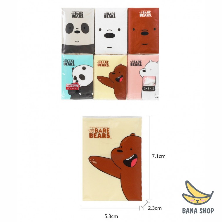 Set 6 bịch khăn giấy khô anh em gấu We Bare Bears Chúng tôi đơn giản là gấu