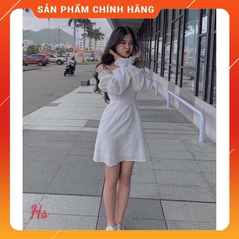 Cực rẻ- 💃 Đầm Nữ Trễ Vai Buộc Dây Tay Phồng Váy Đũi Cột Dây Ngực Bèo 2 Màu Q031