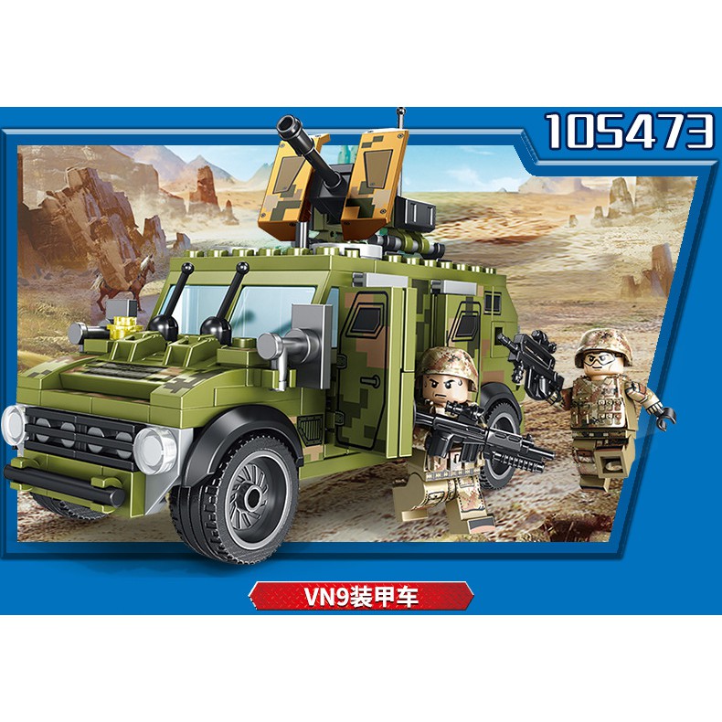 Đồ chơi lắp ráp Lego Army xếp hình logo lính và xe tank tăng radar Sembo Block 105471 105472 105473 105474 trọn bộ 4 hộp