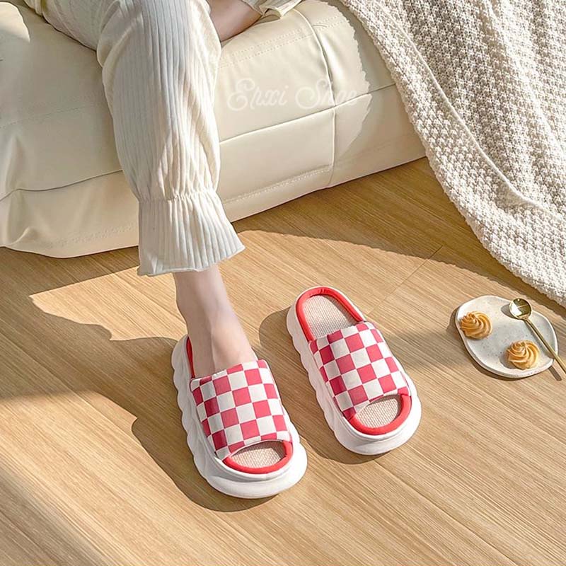 Oeteo Dép Đi Trong Nhà Đế Dày Họa Tiết Caro Thời Trang Cho Nam Nữ
