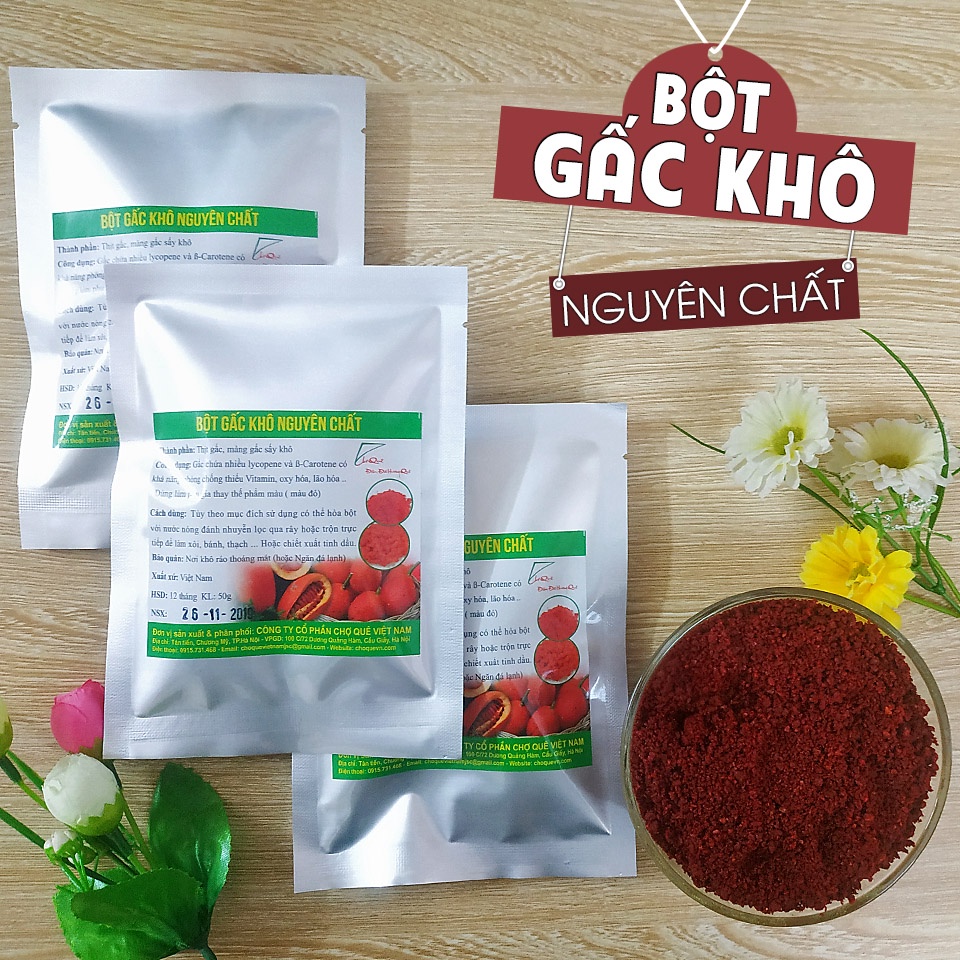 Combo 3 Gói Bột Gấc Khô 50g Nguyên Chất 100% chuyên dùng nấu xôi làm bánh kẹo, thạch, mứt dừa, đồ uống