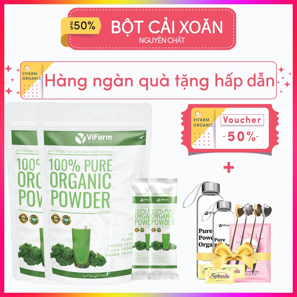 [Mã 267FMCGSALE giảm 8% đơn 500K] Bột Cải Xoăn Kale Nguyên Chất 100% ViFarm 50Gram