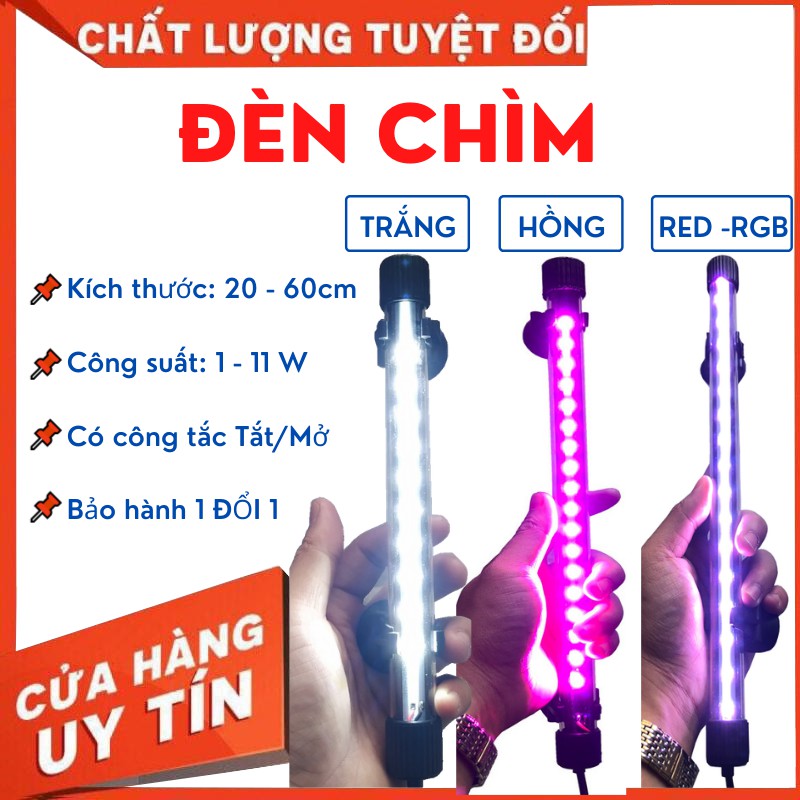 Đèn hồ cá ĐÈN CHÌM 20 - 60cm dùng cho hồ cá cảnh có công tắt loạt tốt