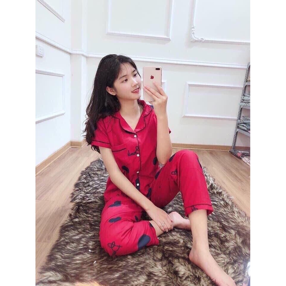 Bộ pijama mặc nhà chất kate thái không viền form dưới 60kg (cộc dài)