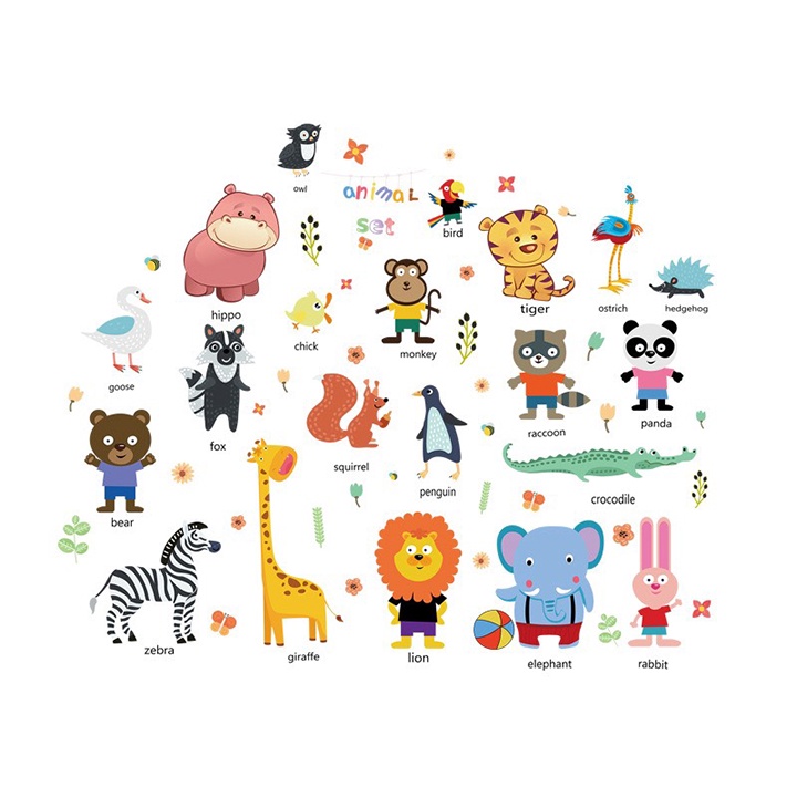 Tranh dán tường cho bé Vườn thú Animal HM92025 - Decal hình dán con vật cho bé học