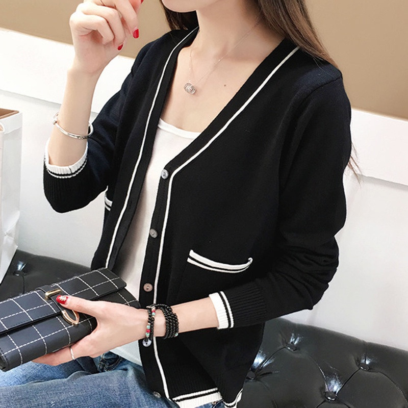 【ZHELIHANGFEI】Áo Khoác Cardigan Dệt Kim Tay Dài Cổ Chữ V Dễ Phối Đồ