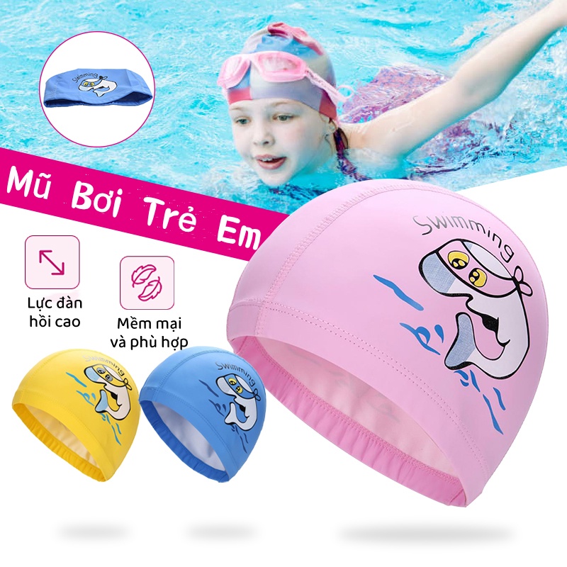 Mũ bơi cho bé trên 3 tuổi, Nón Mũ Bơi Silicone Cao Cấp, Chất liệu an toàn hính cá,Bịt tai bịt tóc có giãn thoải mái