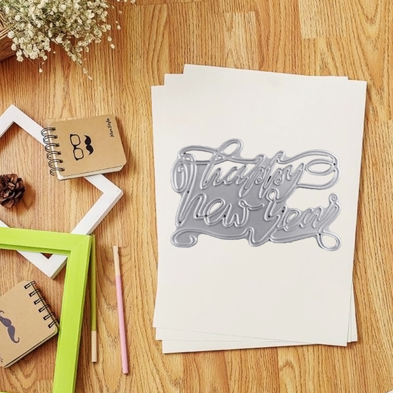 Khuôn cắt giấy làm từ kim loại hình chúc mừng năm mới trang trí scrapbook