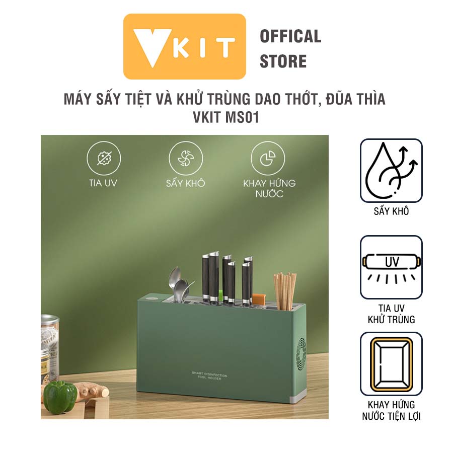 Máy sấy tiệt trùng và khử trùng dao thớt, đũa thìa VKIT MS01 tặng kèm 2 cái thớt