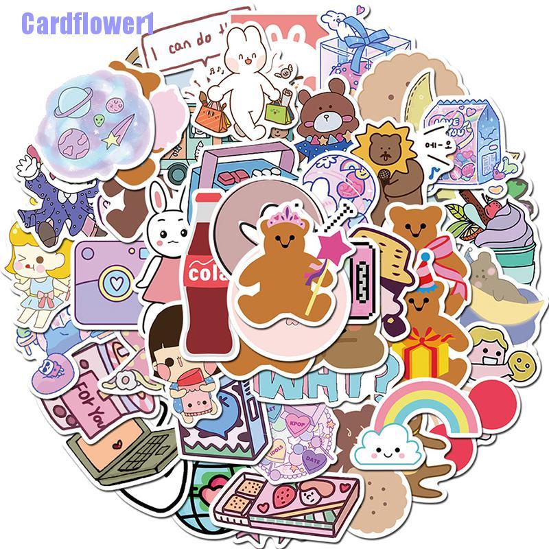 Set 50 miếng dán trang trí laptop hình gấu phong cách Hàn Quốc dễ thương
