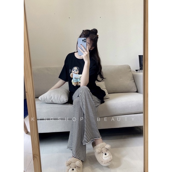 Set Phông gấu mix quần kẻ