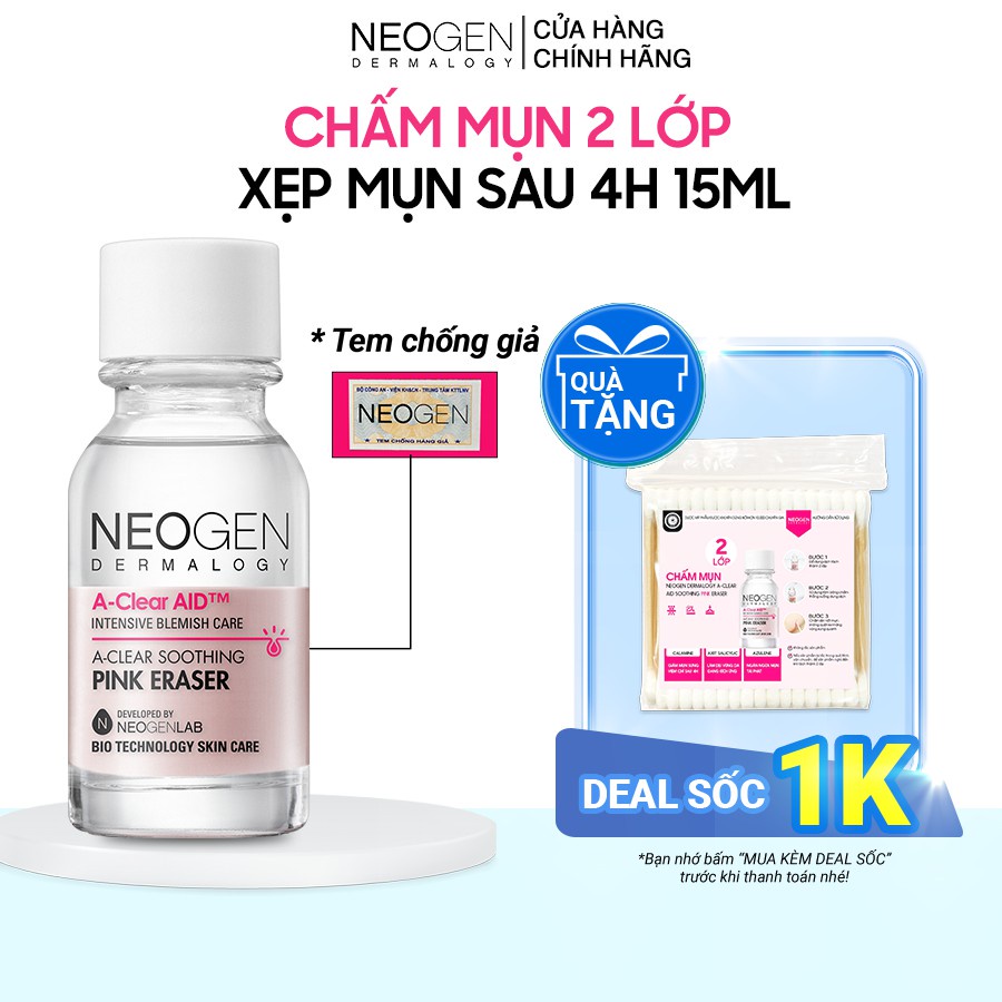 Chấm mụn 2 lớp Neogen Dermalogy A-Clear AID giảm sưng mụn soothing pink eraser 15ml NPP Shoptido