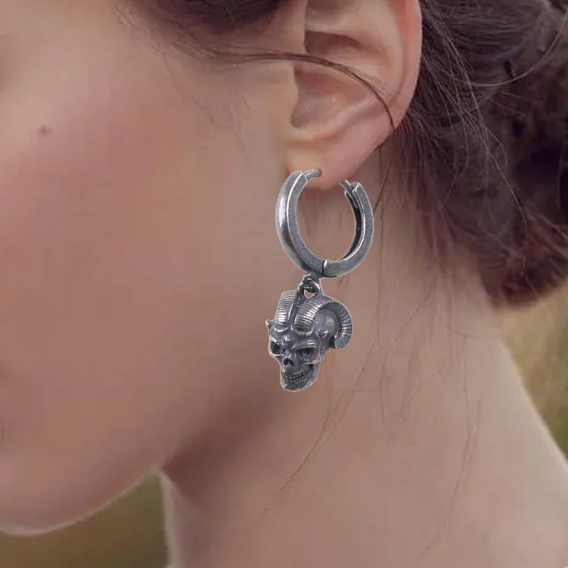 TAK Vintage Rock Punk Piercing Body Jewelry Goats Skull Stud Earrings for Men Women