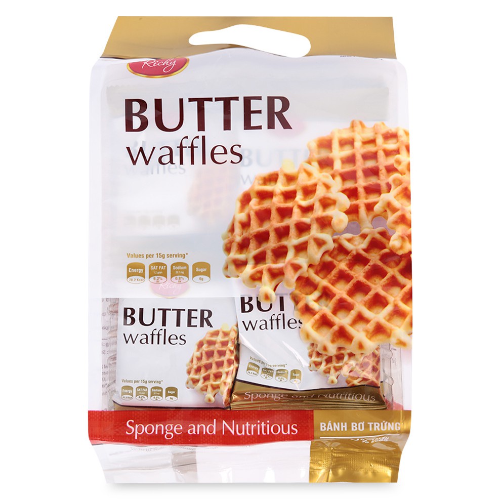 01 Túi x 12 gói x 180gr Bánh Butter Waffles Richy Bơ Trứng Tổ Ong -