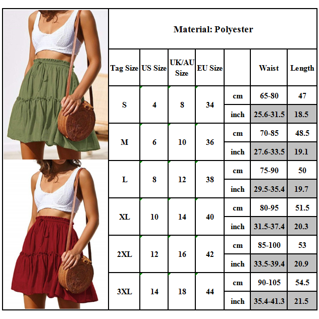 Pleated Mini Skirt Women High Waist Elastic Ruffle Summer Beach Boho