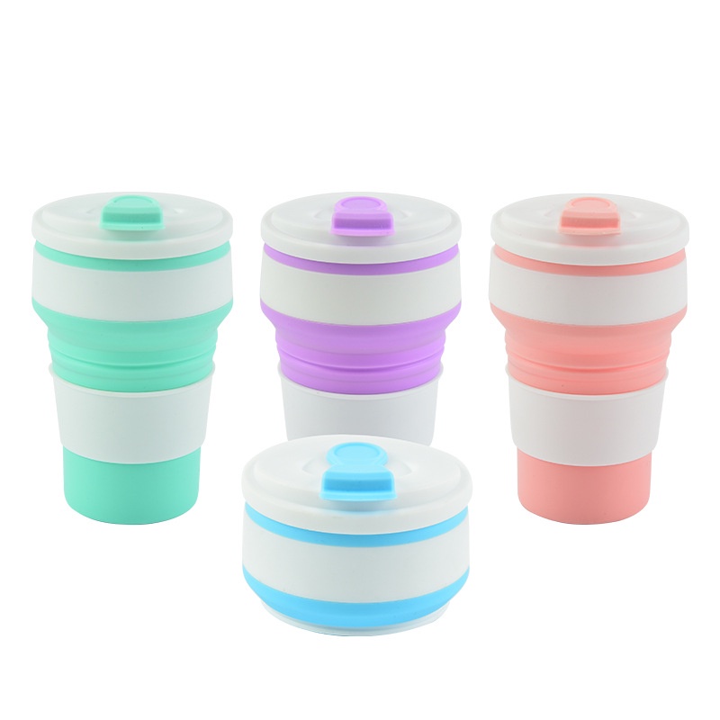 Cốc Silicone Gấp Gọn 350ML Có Nắp Đậy Đa Năng Mang Đi Du Lịch