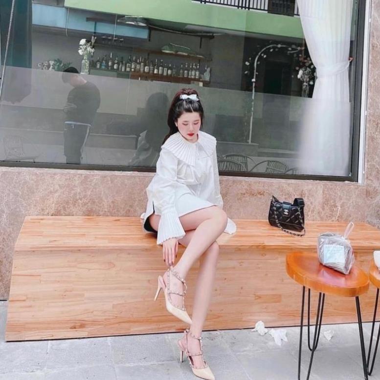 Áo Sơ Mi Trắng Nữ Cổ Bèo Dập Li Tay Loe Tiểu Thư