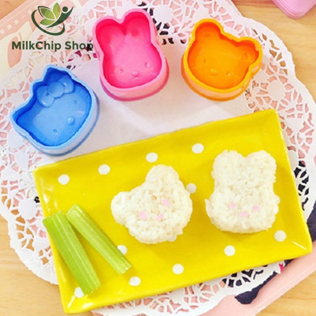 Khuôn cơm bento ép cơm tạo hình thỏ gấu mèo kitty đáng yêu cho bé ăn ngon miệng (bộ 3 khuôn) AA10